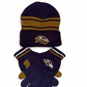 Baltimore Ravens Beanie and Gloves Set - Purple and Gold